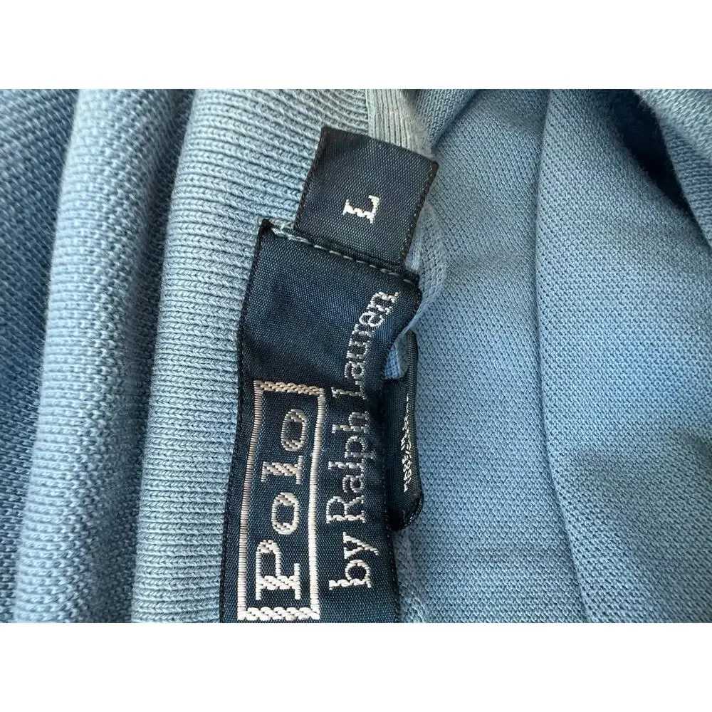 Polo Ralph Lauren 100% Pique Cotton Collared Shirt Blue Orange Size Large SG